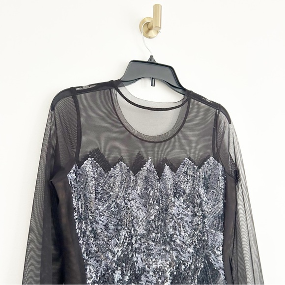 BCBGMaxazria Anaya Long Sleeve Mesh Sequin Cocktail Dress Size Medium - Picture 3 of 8